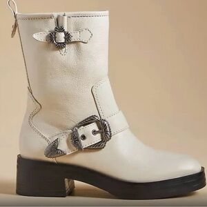 Larroude Lesther Hardy Boot Western Buckle Moto In Natural, Size 8.5 NWOB